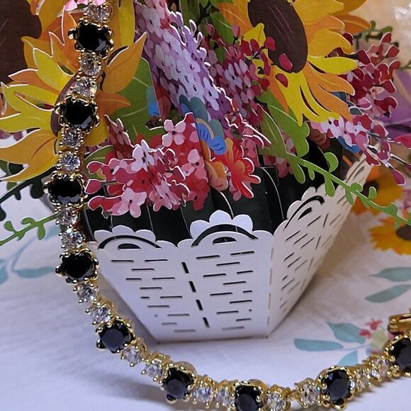 Elite New 14.95ctw Black Spinal & White Topaz Bracelet, 7.5 inches, - Picture 5 of 9